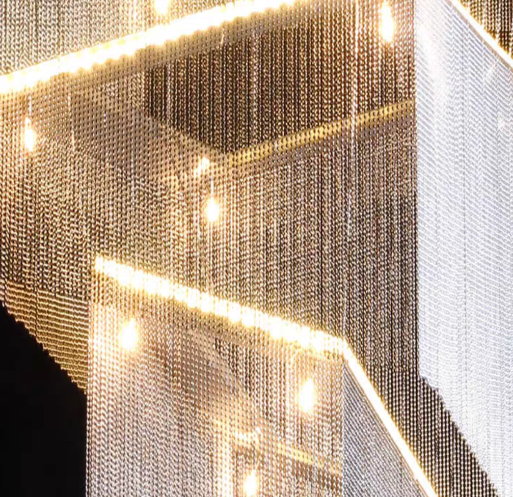 Extra Large Art Multi-Tier Aluminum Chain Tassel Chandelier for High-Ceiling Room