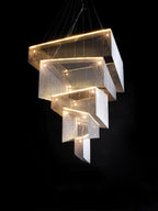 Extra Large Art Multi-Tier Aluminum Chain Tassel Chandelier for High-Ceiling Room