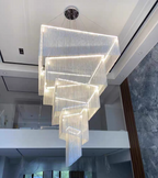 Extra Large Art Multi-Tier Aluminum Chain Tassel Chandelier for High-Ceiling Room