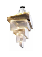 Extra Large Art Multi-Tier Aluminum Chain Tassel Chandelier for High-Ceiling Room