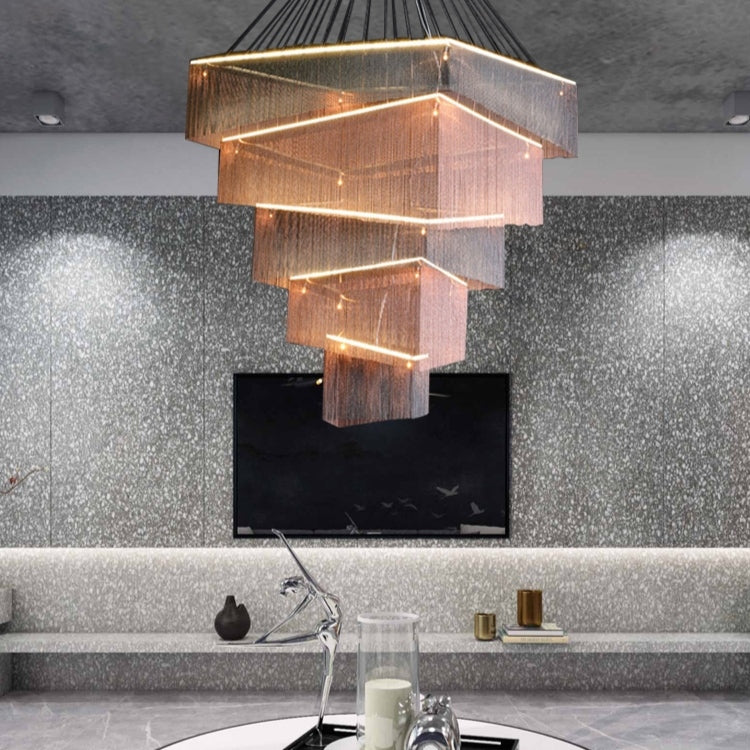 Extra Large Art Multi-Tier Aluminum Chain Tassel Chandelier for High-Ceiling Room
