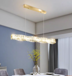 Nordic Light Luxury Rectangular Brass Pendant with K9 Crystal for Dining Room and Kitchen Island