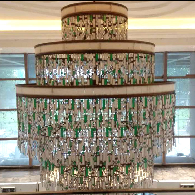Designer Style Multi-Tier Vintage Colorful Plaid Glass Chandelier for Hallway / living Room / foyer
