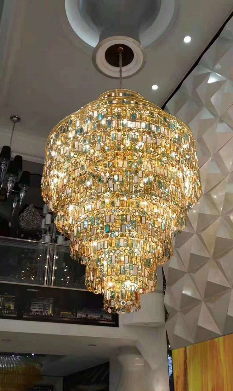 Designer Style Multi-Tier Vintage Colorful Plaid Glass Chandelier for Hallway / living Room / foyer