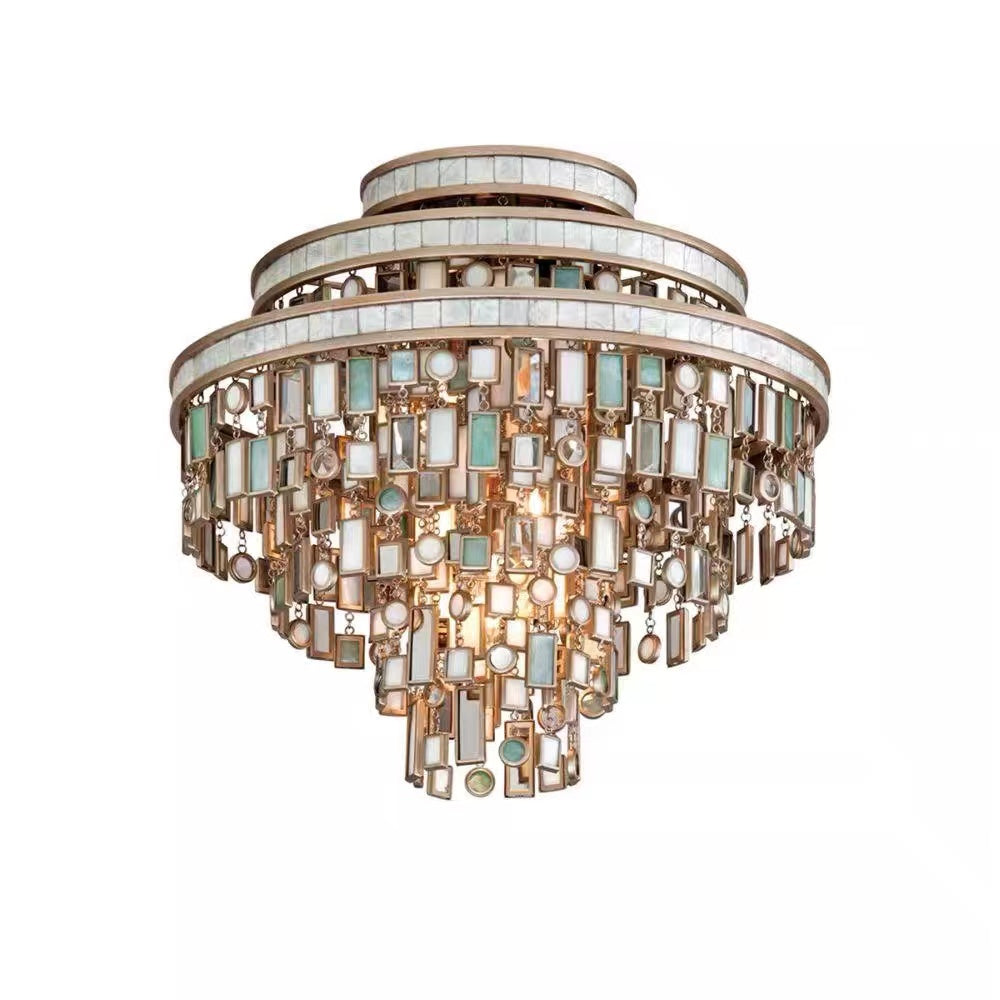 Designer Style Multi-Tier Vintage Colorful Plaid Glass Chandelier for Hallway / living Room / foyer