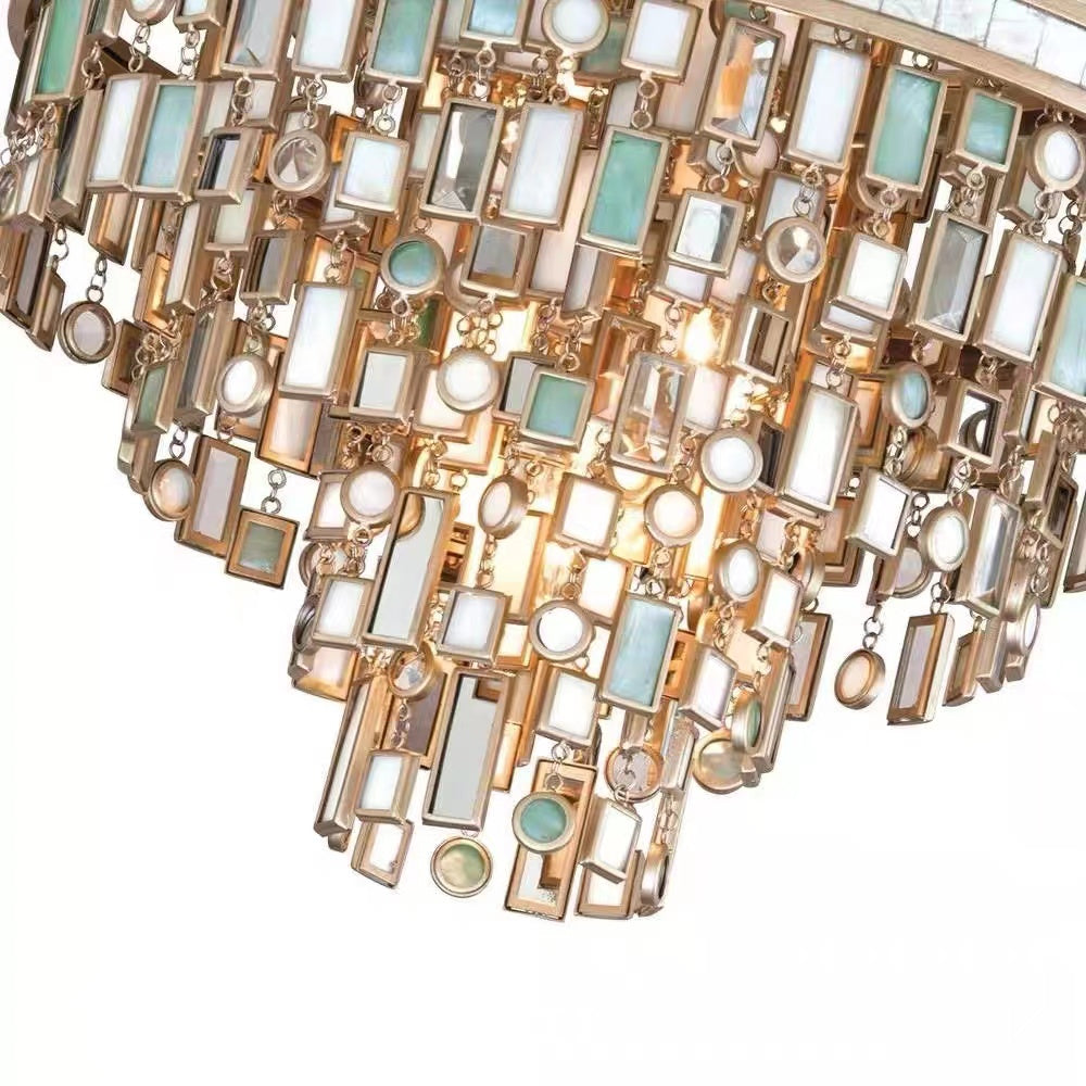 Designer Style Multi-Tier Vintage Colorful Plaid Glass Chandelier for Hallway / living Room / foyer