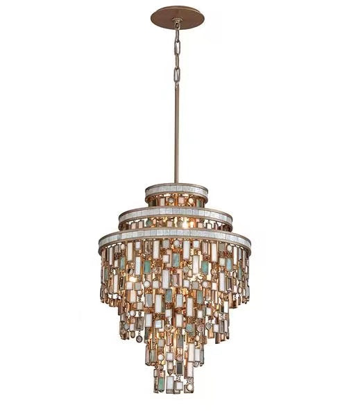 Designer Style Multi-Tier Vintage Colorful Plaid Glass Chandelier for Hallway / living Room / foyer