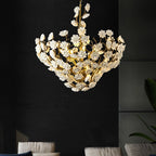 Post-Modern Light Luxury Brass and Ceramics Flower Art Chandelier for Living / dining Room / bedside / hallway