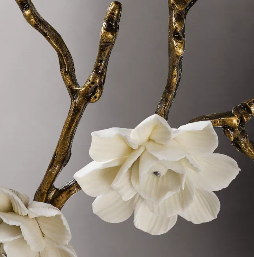 Post-Modern Light Luxury Brass and Ceramics Flower Art Chandelier for Living / dining Room / bedside / hallway