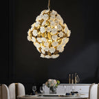 Post-Modern Light Luxury Brass and Ceramics Flower Art Chandelier for Living / dining Room / bedside / hallway