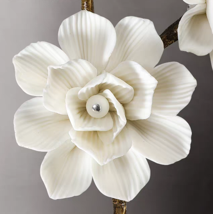 Post-Modern Light Luxury Brass and Ceramics Flower Art Chandelier for Living / dining Room / bedside / hallway