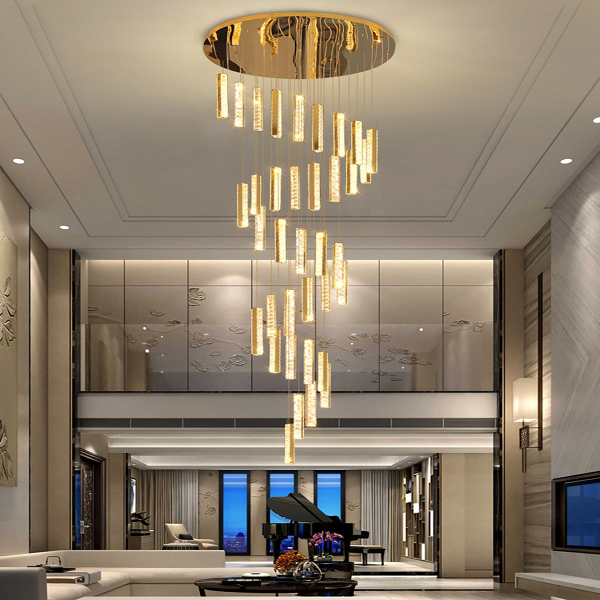 Extra Large Modern Spiral Crystal Ceiling Light Decoration for Staircase / High Ceiling Living Room / Hotel