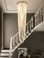 Extra Large Affordable Luxury Tiered Tassel Watefall Crystal Chandelier for Spiral Staircase / villa / hotel