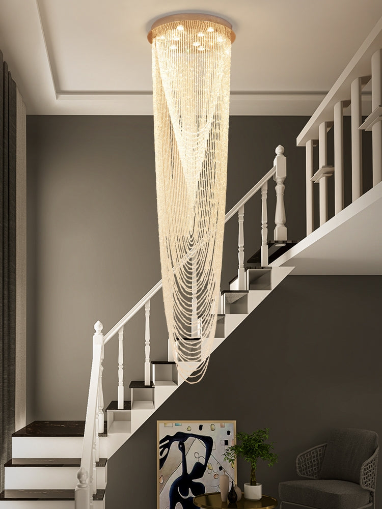 Extra Large Affordable Luxury Tiered Tassel Watefall Crystal Chandelier for Spiral Staircase / villa / hotel