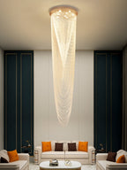Extra Large Affordable Luxury Tiered Tassel Watefall Crystal Chandelier for Spiral Staircase / villa / hotel