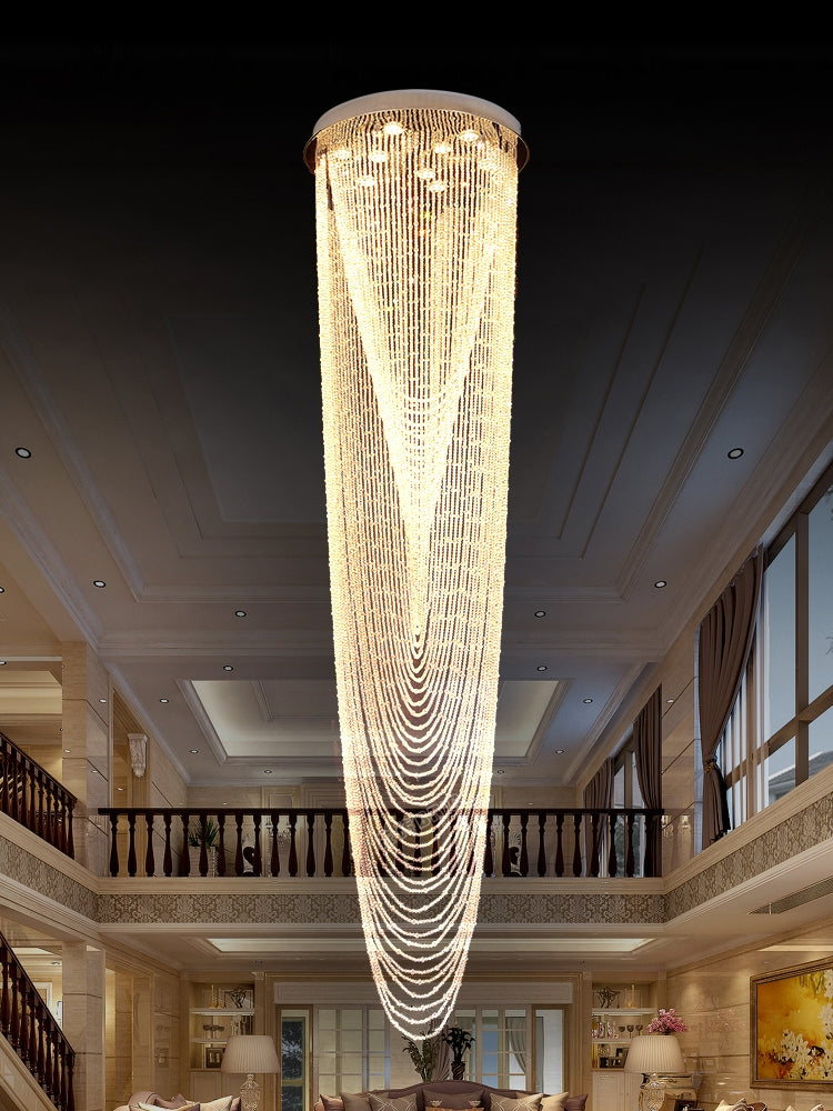 Extra Large Affordable Luxury Tiered Tassel Watefall Crystal Chandelier for Spiral Staircase / villa / hotel