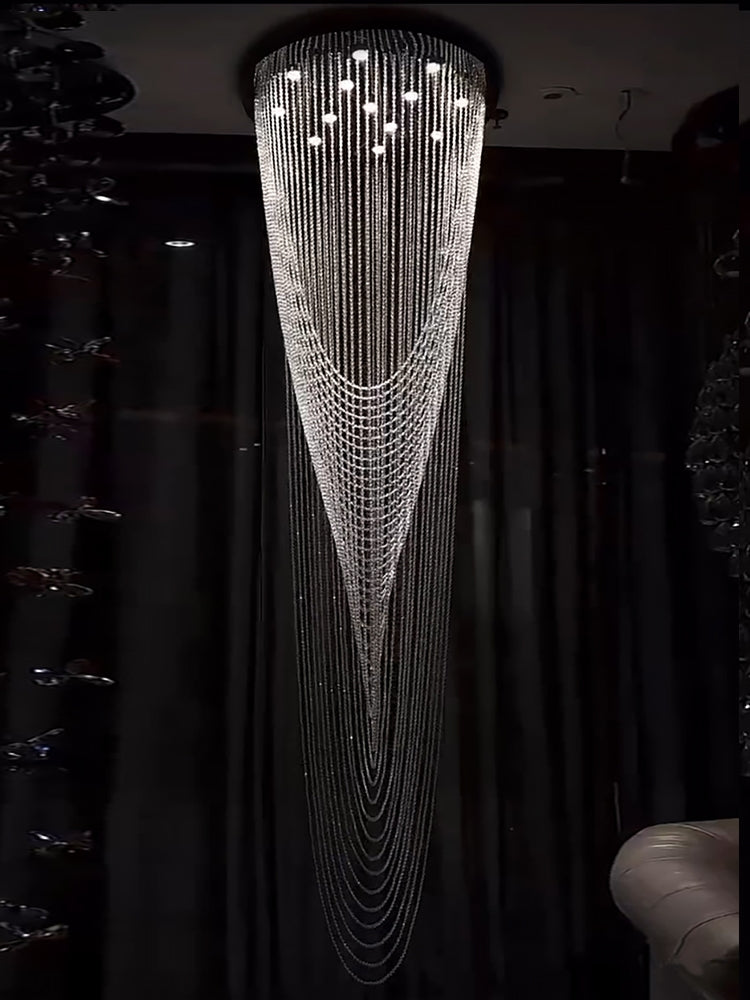 Extra Large Affordable Luxury Tiered Tassel Watefall Crystal Chandelier for Spiral Staircase / villa / hotel