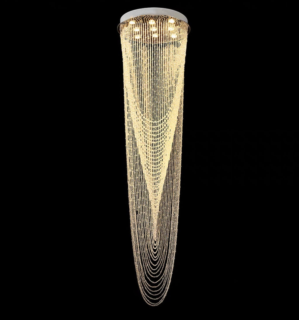 Extra Large Affordable Luxury Tiered Tassel Watefall Crystal Chandelier for Spiral Staircase / villa / hotel