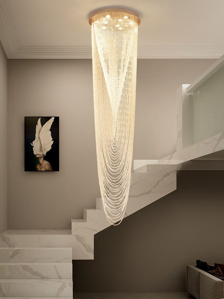 Extra Large Affordable Luxury Tiered Tassel Watefall Crystal Chandelier for Spiral Staircase / villa / hotel
