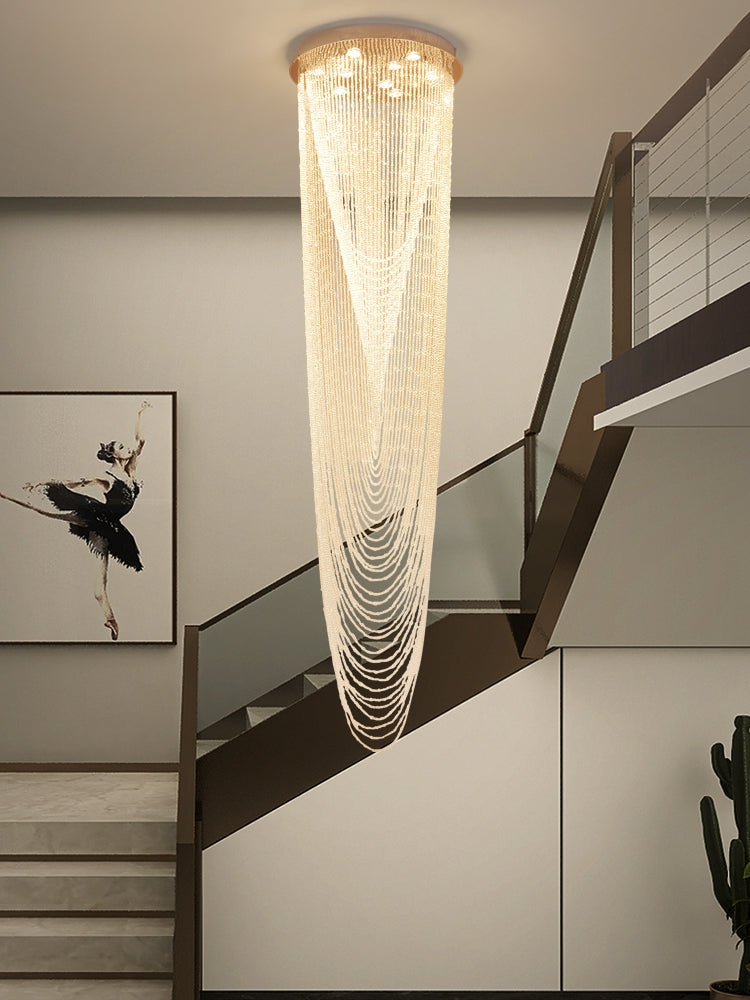 Extra Large Affordable Luxury Tiered Tassel Watefall Crystal Chandelier for Spiral Staircase / villa / hotel