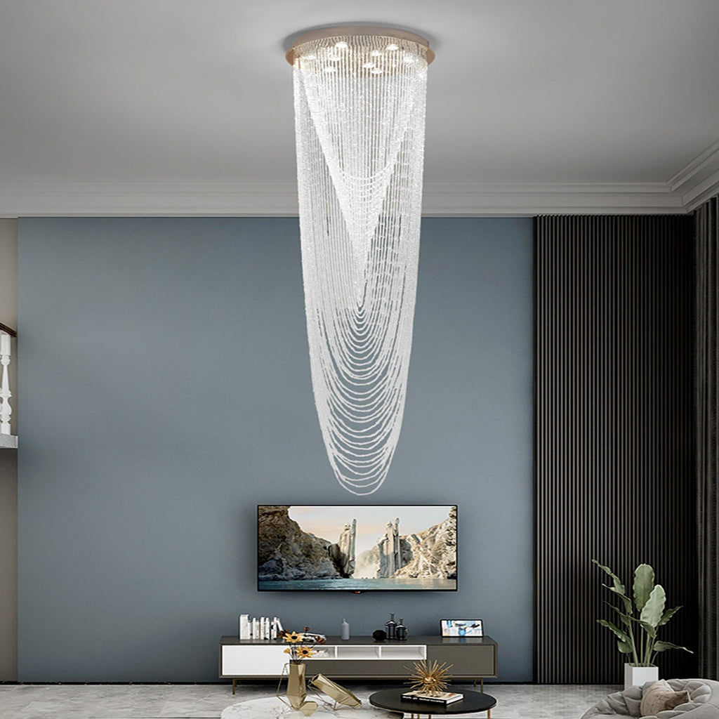 Extra Large Affordable Luxury Tiered Tassel Watefall Crystal Chandelier for Spiral Staircase / villa / hotel