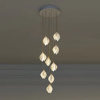 Nordic Magnolia Flower Ceramic Chandelier with Round Canopy and Metal Chain Finish