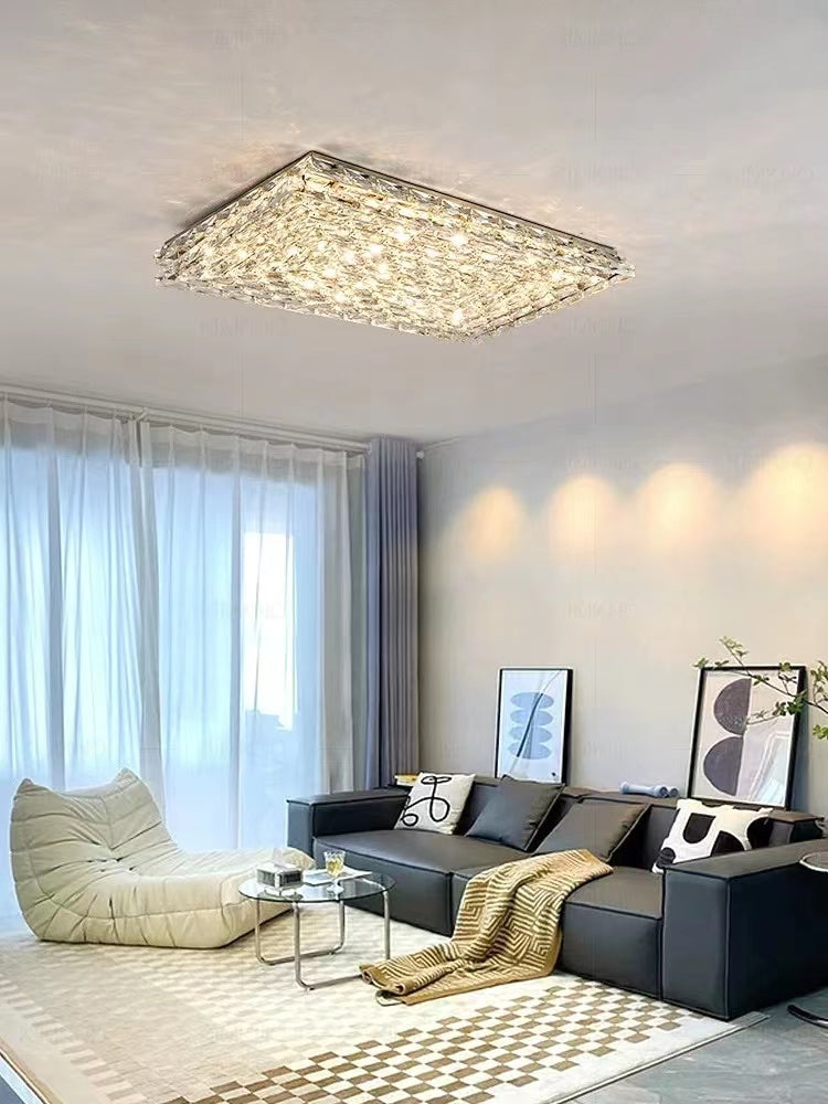 Extra Large Luxury Rectangle Light Flush Mount Crystal Chandelier for Living Room / bedroom