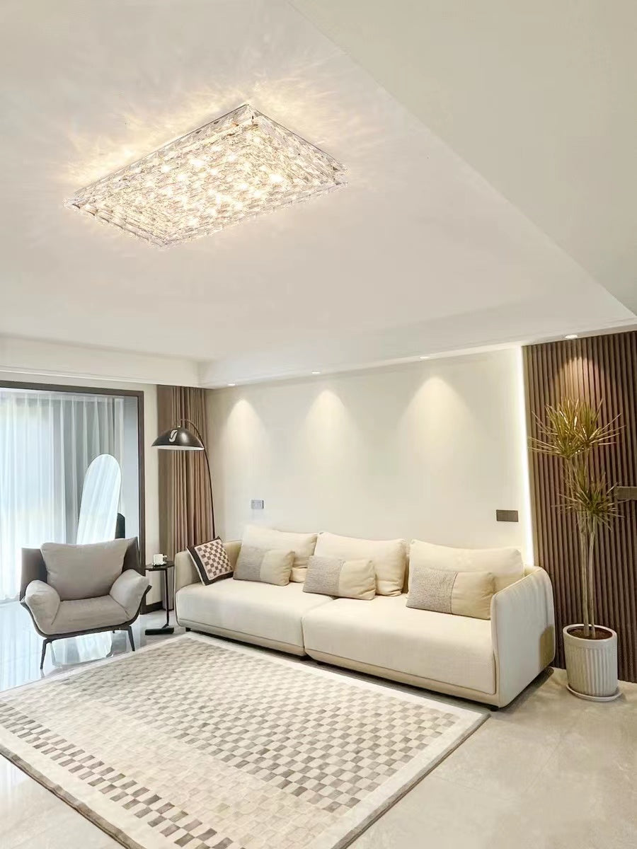 Extra Large Luxury Rectangle Light Flush Mount Crystal Chandelier for Living Room / bedroom