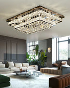 Extra Large Two Layers Rectangle Crystal Flush Mount Chandelier for Living Room / bedroom