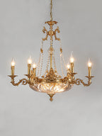 European Style Brass and Crystal Candle Chandelier with Glass Shade for Living Room Foyer Hallway
