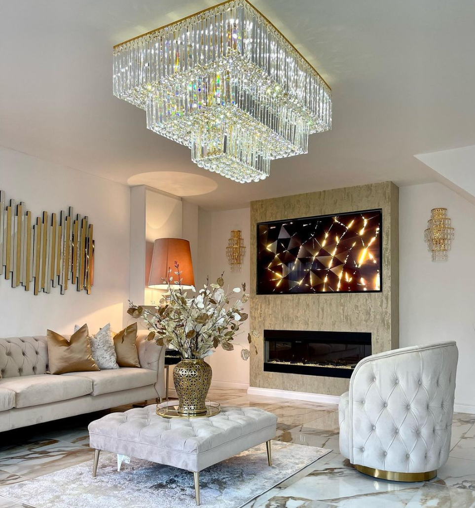 Square Crystal Ceiling Crystal Chandelier Light Three Layers