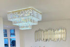 Square Crystal Ceiling Crystal Chandelier Light Three Layers