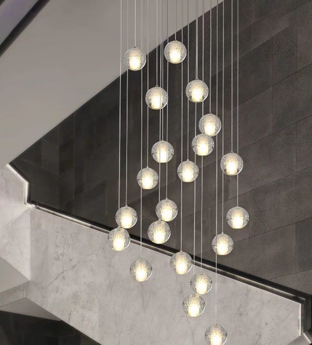 Oversized Nordic Art Round Air Bubbles Pendant Chandelier for Stairs / spiral Staircase / hotel