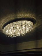 Modern Oversized Flush Mount Oval Crystal Pendant Chandelier for Living Room / dining Table Light