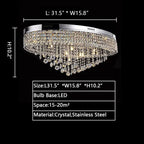 Modern Oversized Flush Mount Oval Crystal Pendant Chandelier for Living Room / dining Table Light