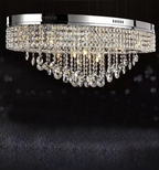 Modern Oversized Flush Mount Oval Crystal Pendant Chandelier for Living Room / dining Table Light