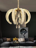Luxury K9 Crystal Pendant Chandelier with Curved Vacuum Plating Finish, Unique Lantern Shape for Living Dining