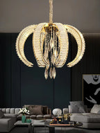 Luxury K9 Crystal Pendant Chandelier with Curved Vacuum Plating Finish, Unique Lantern Shape for Living Dining