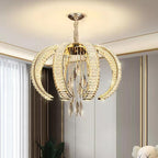Luxury K9 Crystal Pendant Chandelier with Curved Vacuum Plating Finish, Unique Lantern Shape for Living Dining