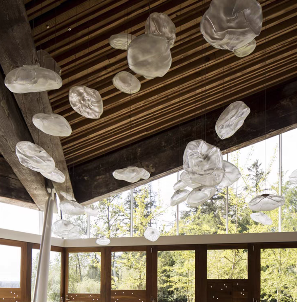 Extra Large Nordic Minimalist Glass Cloud Decorative Chandelier for Stairs / living Room / high-Ceiling Room