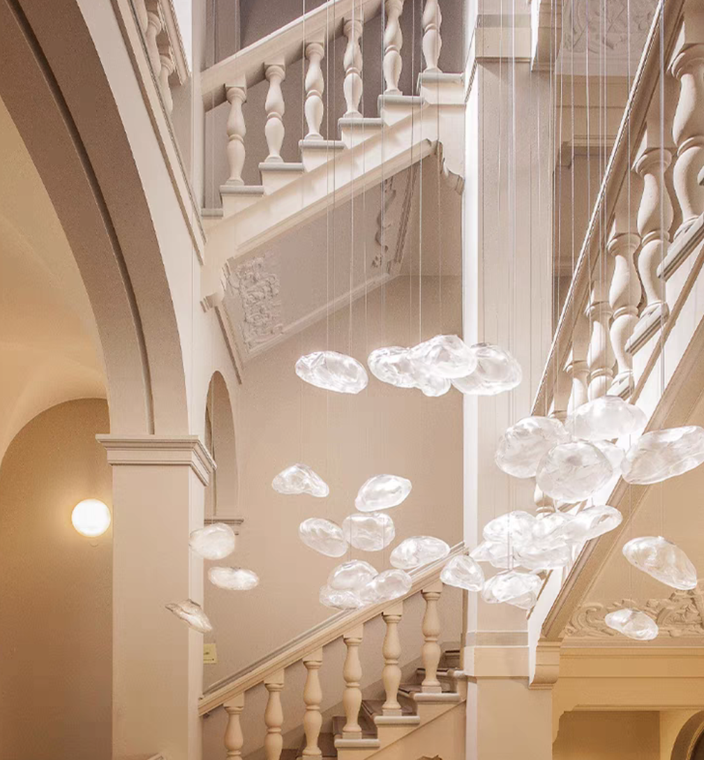 Extra Large Nordic Minimalist Glass Cloud Decorative Chandelier for Stairs / living Room / high-Ceiling Room