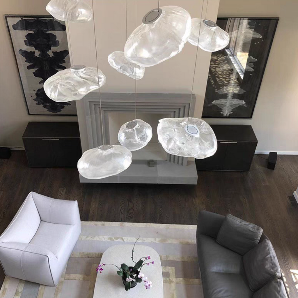 Extra Large Nordic Minimalist Glass Cloud Decorative Chandelier for Stairs / living Room / high-Ceiling Room
