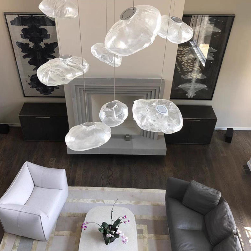Extra Large Nordic Minimalist Glass Cloud Decorative Chandelier for Stairs / living Room / high-Ceiling Room
