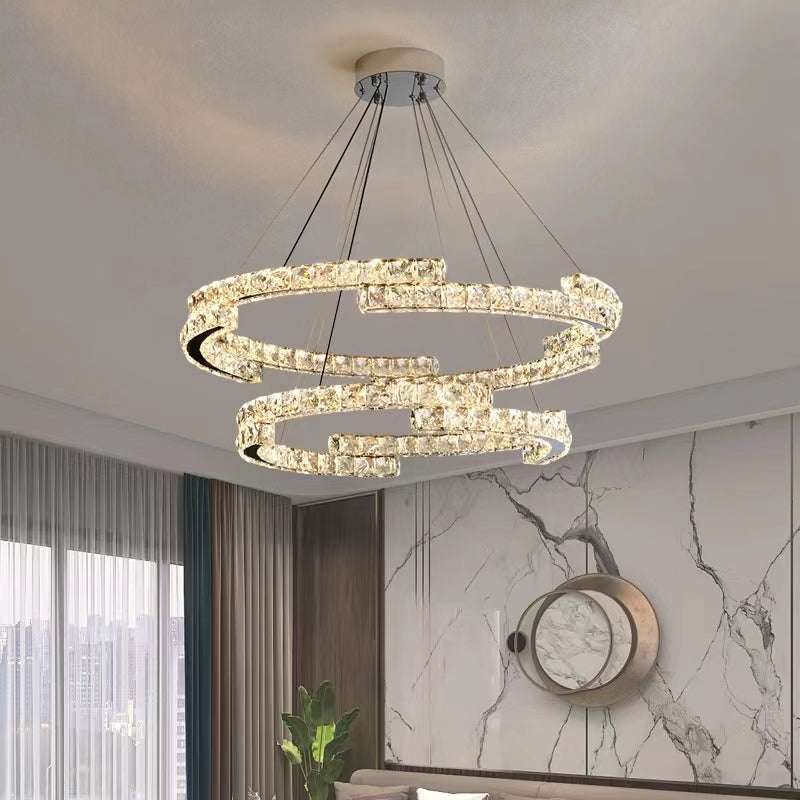 Modern Luxury Crystal Pendant Irregular Rings Chandelier Suit for Living / dining Room / bedroom