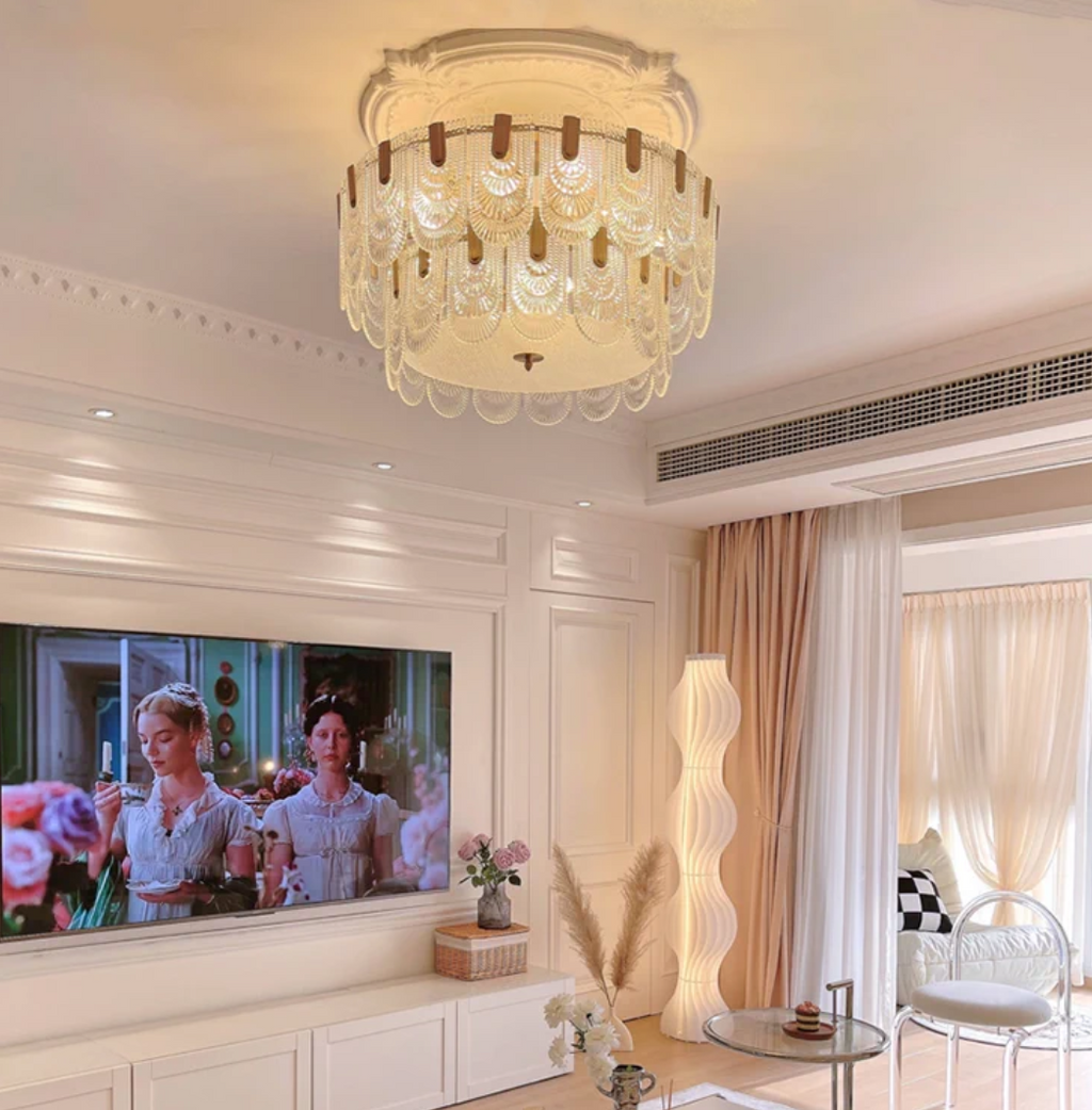 Nordic Light Luxury Patterned Glass Pendant Chandelier Suit for Living / dining Room / bedroom