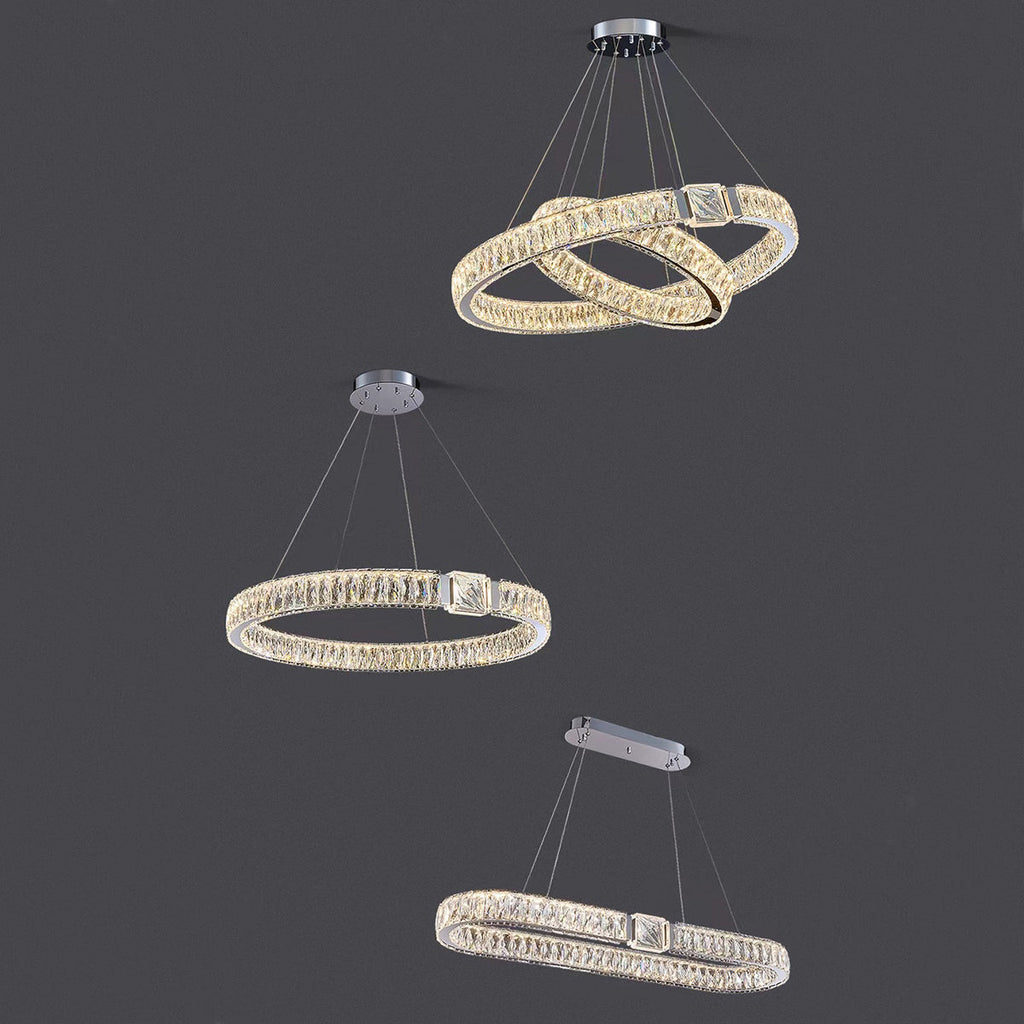 Modern Light Luxury Crystal Belt Ring Pendant Chandelier Suit for Living / dining Room / Bedroom