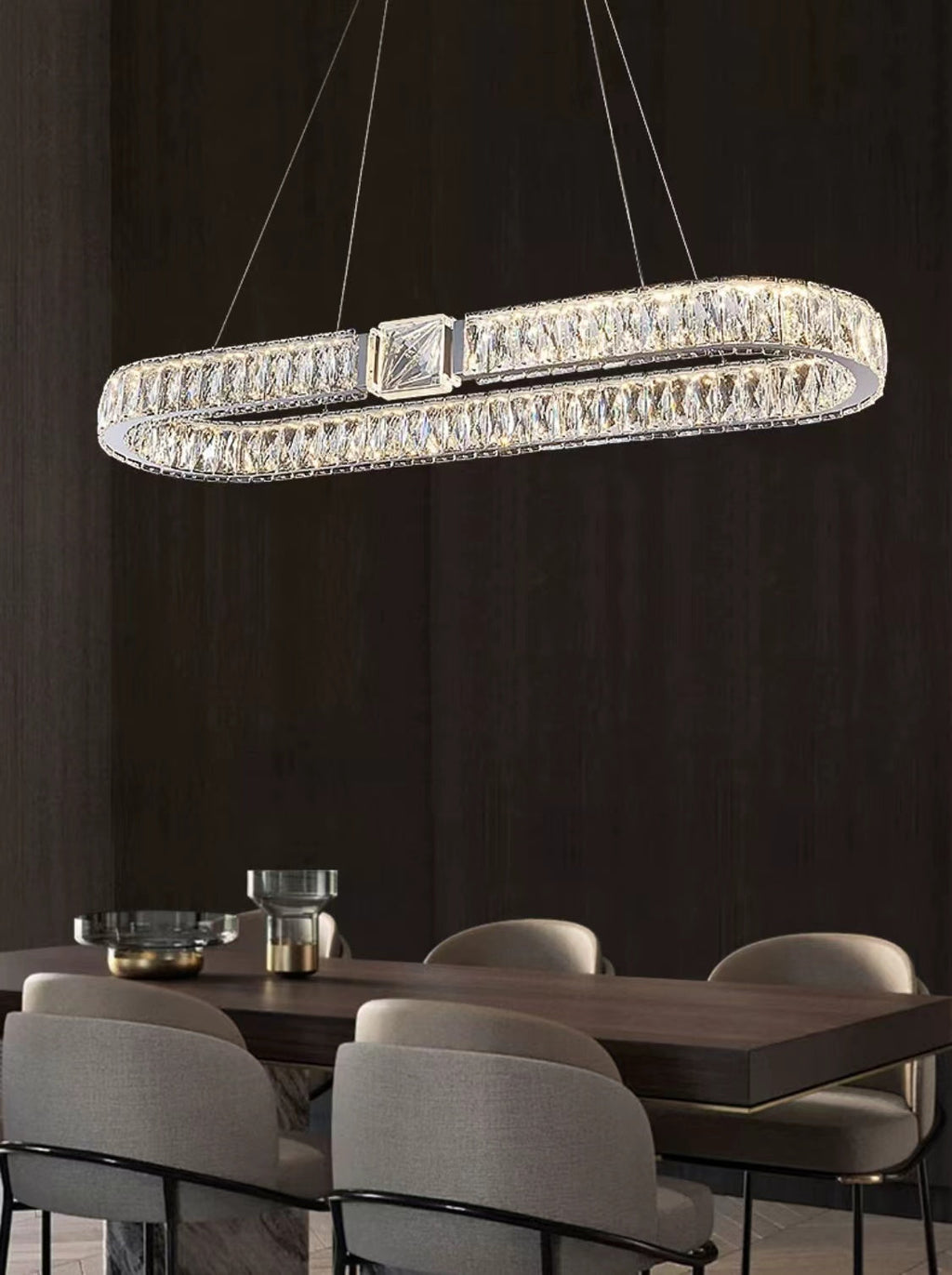 Modern Light Luxury Crystal Belt Ring Pendant Chandelier Suit for Living / dining Room / Bedroom