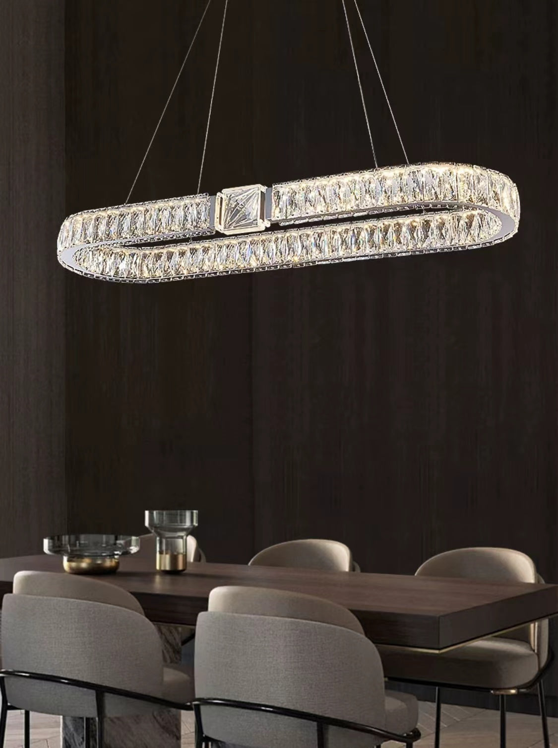 Modern Light Luxury Crystal Belt Ring Pendant Chandelier Suit for Living / dining Room / Bedroom