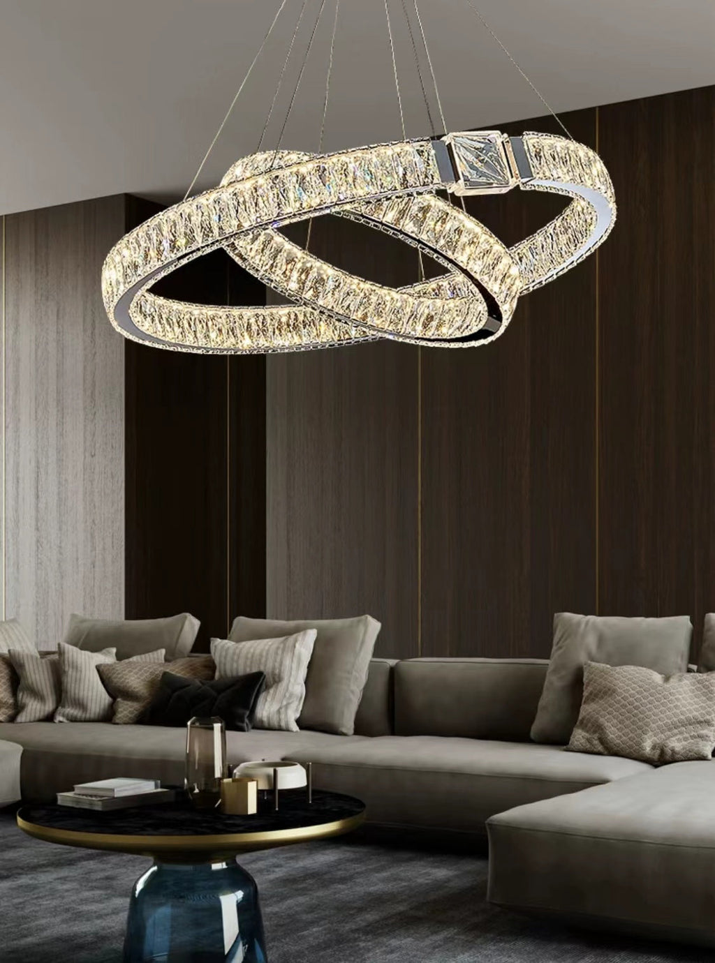Modern Light Luxury Crystal Belt Ring Pendant Chandelier Suit for Living / dining Room / Bedroom