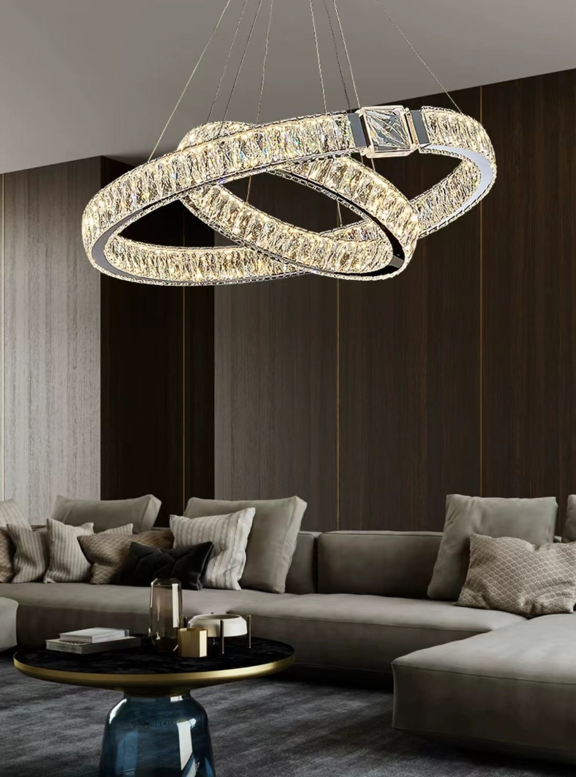 Modern Light Luxury Crystal Belt Ring Pendant Chandelier Suit for Living / dining Room / Bedroom